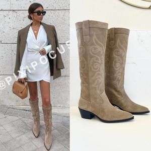 ZARA SPLIT SUEDE GENUINE LEATHER COWBOY BOOTS